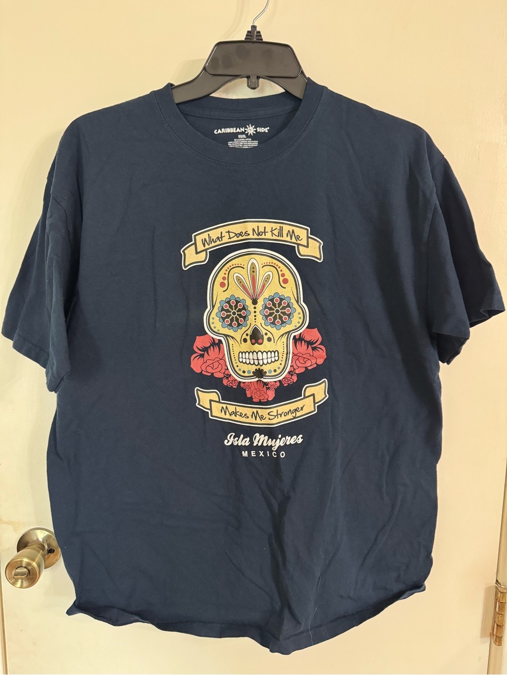 Caribbean Navy Short-Sleeve Tee with Colorful Sugar Skull